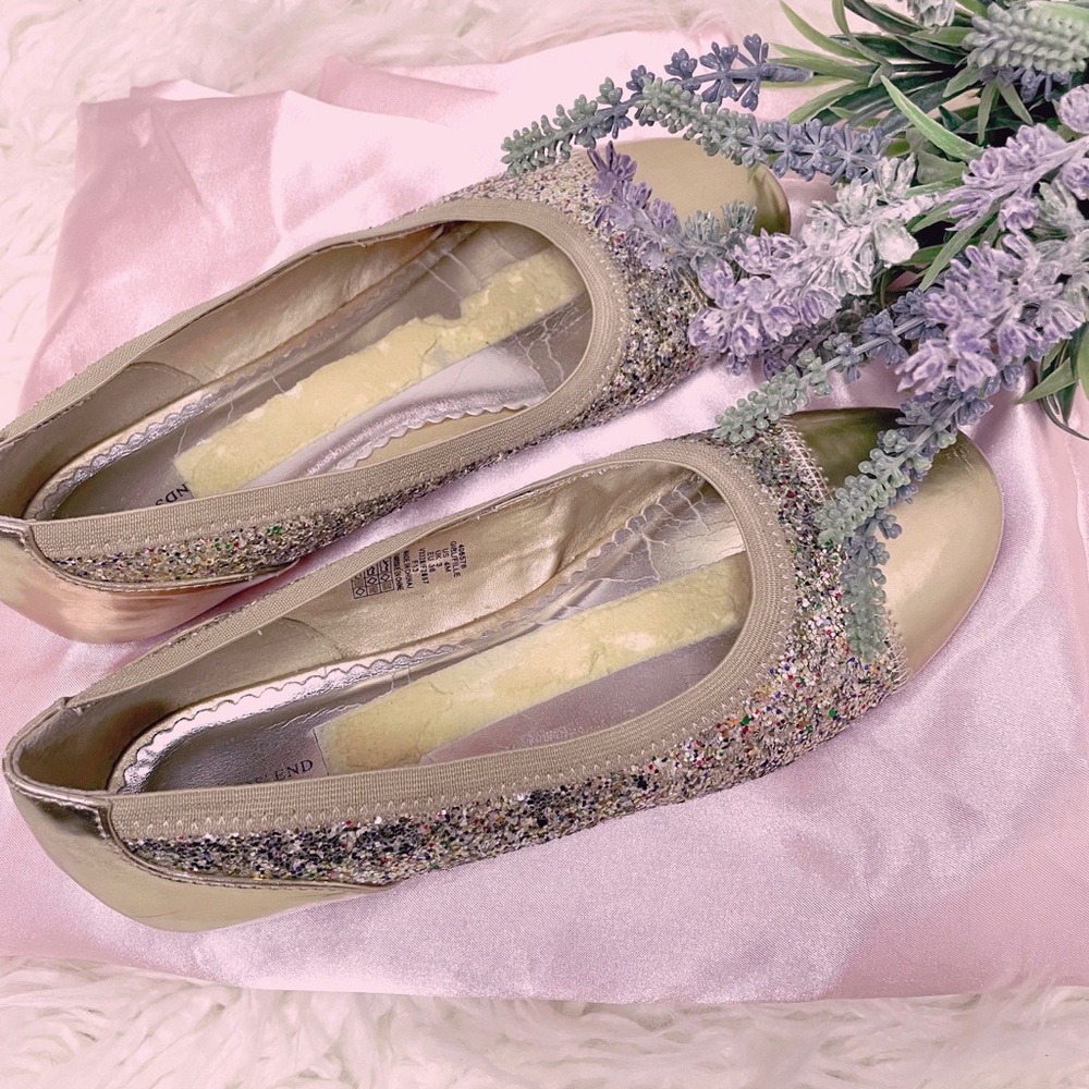 Lands’ End Gold Shimmer Flats With Multicolor Bits